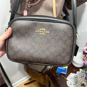 Coach Black Leather Zip-Top Crossbody with Gold Hardware